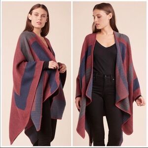 BB Dakota Striped Poncho reversible WRAP SWEATER Mulberry Gray Noir‎